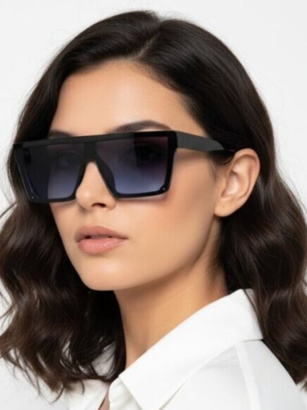 Oversized Black Blue Gradient Lens Women's Square Flat Top Sunglasses One Size